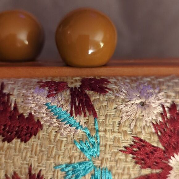 Maurice's embroidered floral and wood clutch bag - Picture 6 of 8